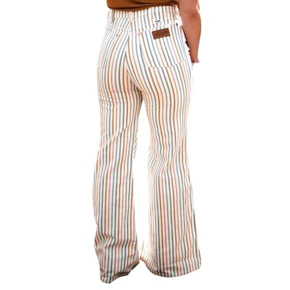 Wrangler Denim - Wrangler Wanderer Vintage Pastel Rainbow Stripe Highrise Flare 28x34 NWOT